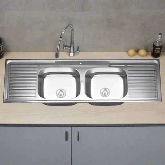 Kitchen Sink 150x50x0.4 Double Bowl + Double Arm