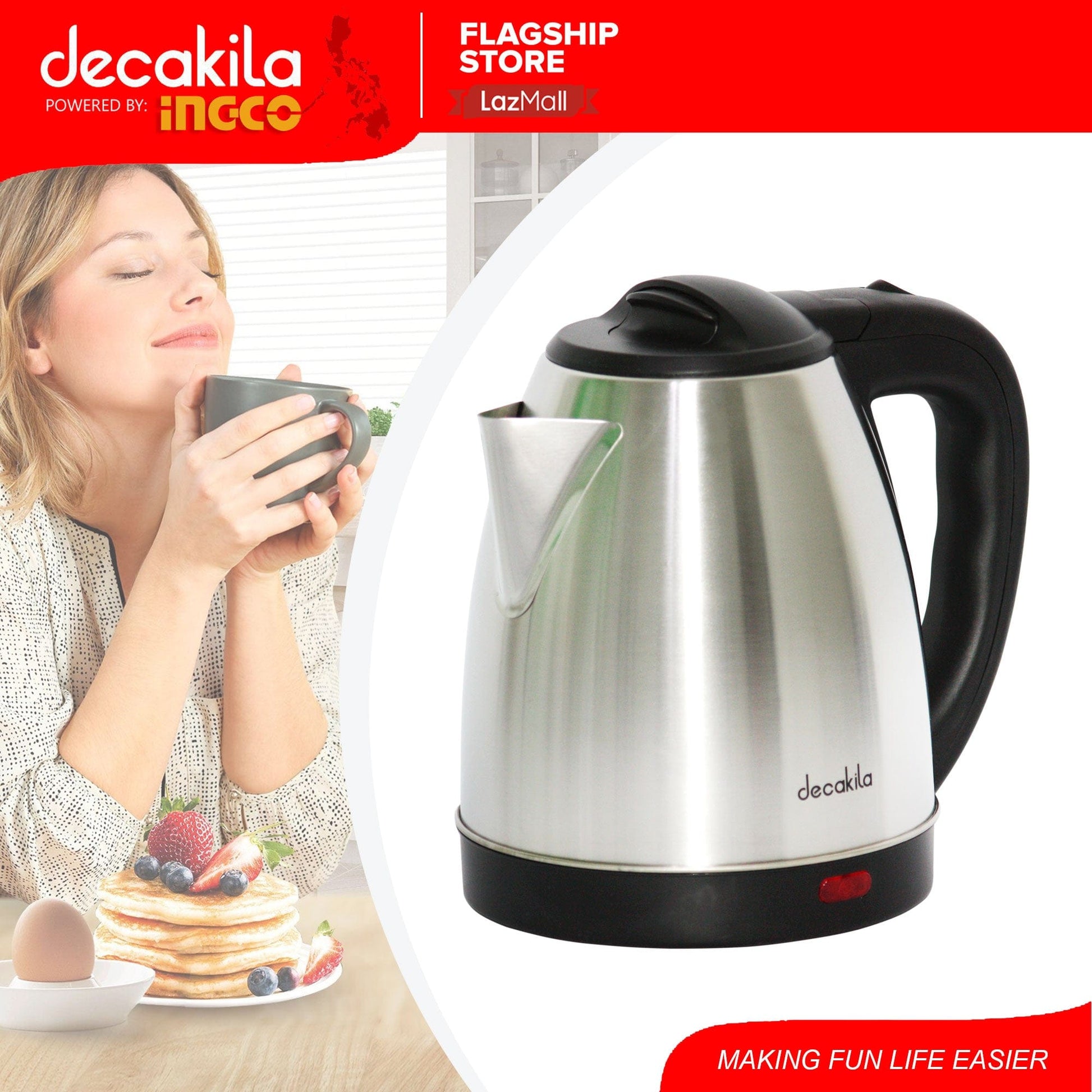 Decakila Electric Kettle Decakila 1.5L Stainless Steel Electric Kettle 1800W - KEKT002B