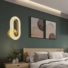 LED Glass Crystal Oval Golden Metal Wall Lamp