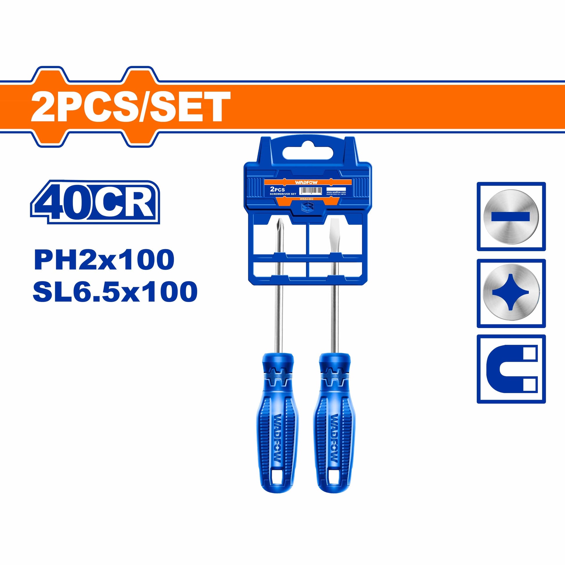 Wadfow Screwdrivers Wadfow 2 Pieces 100mm Screwdriver Set - WSS2302