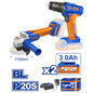 Wadfow Drill Wadfow 2 Pieces Lithium-Ion Cordless Combo Kit (Drill & Angle Grinder)- WCK20512