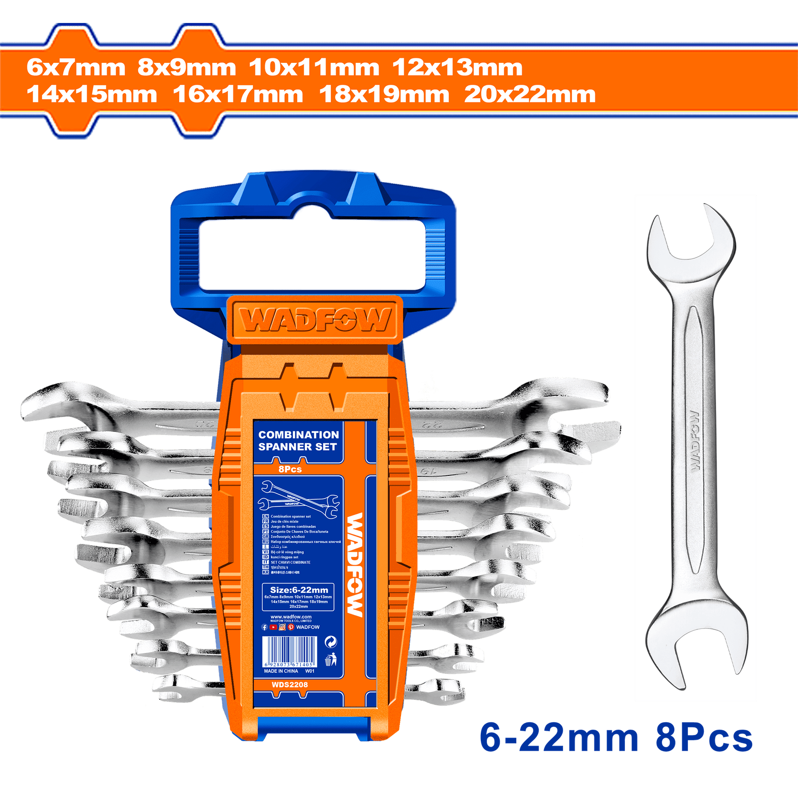 Wadfow Wrenches Wadfow 8 Pieces Double Open End Spanner Set  - WDS2208