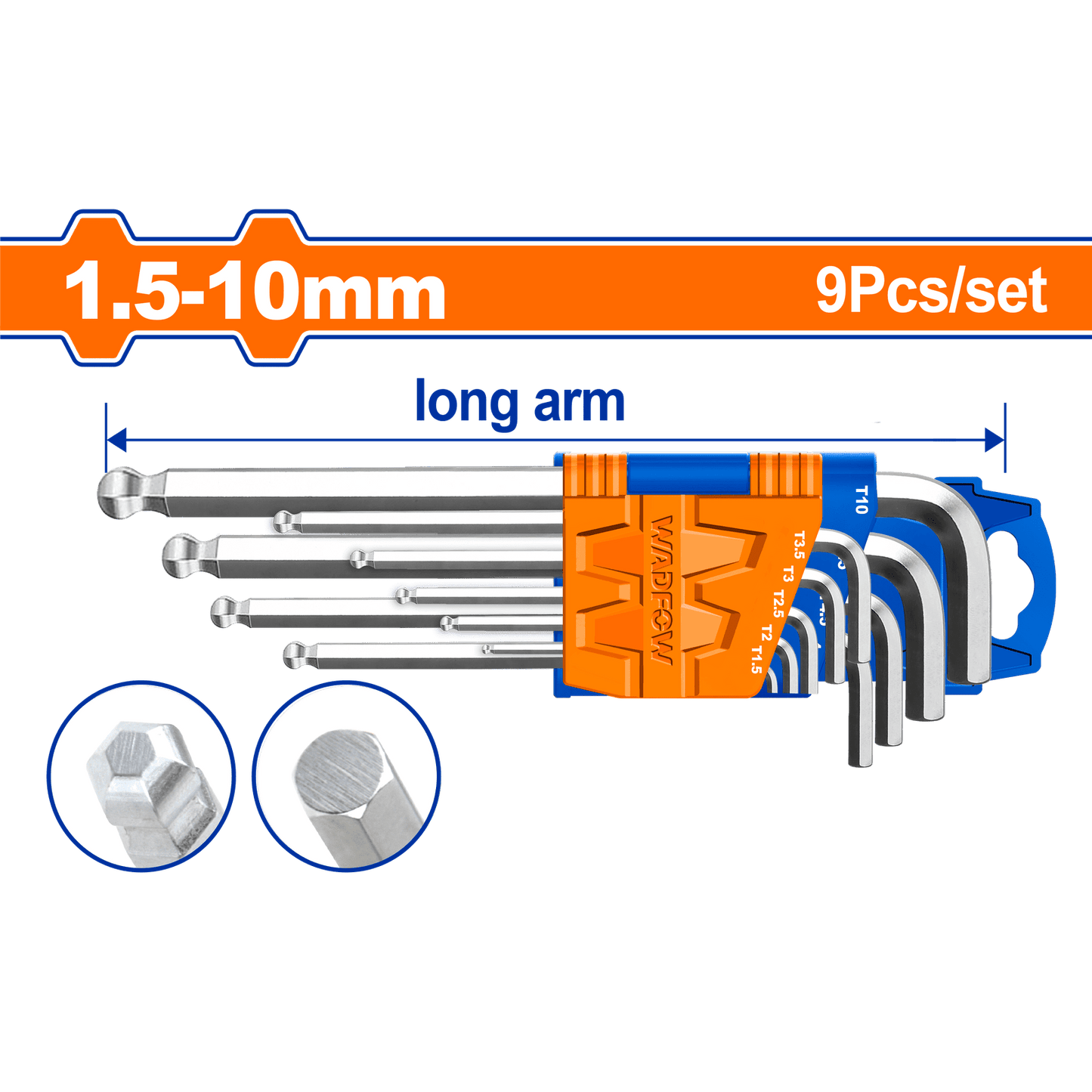 Wadfow Sockets & Hex Keys Wadfow 9 Pieces Ball Point Hex Key Set - WHK2292